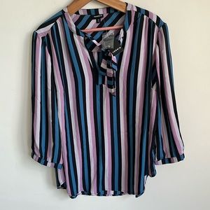 NWT Torrid Purple Striped Peasant Top Blouse Shirt Long Sleeve Size 00 M/L 10